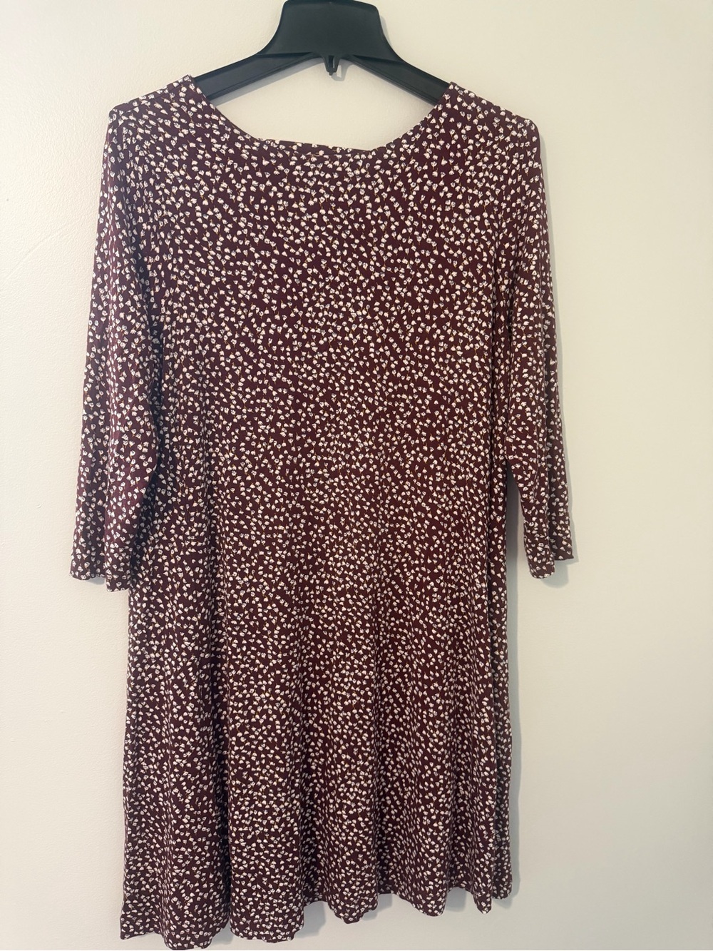 LOFT Maroon Red Floral Shift dress 3/4 sleeves V back strap size medium